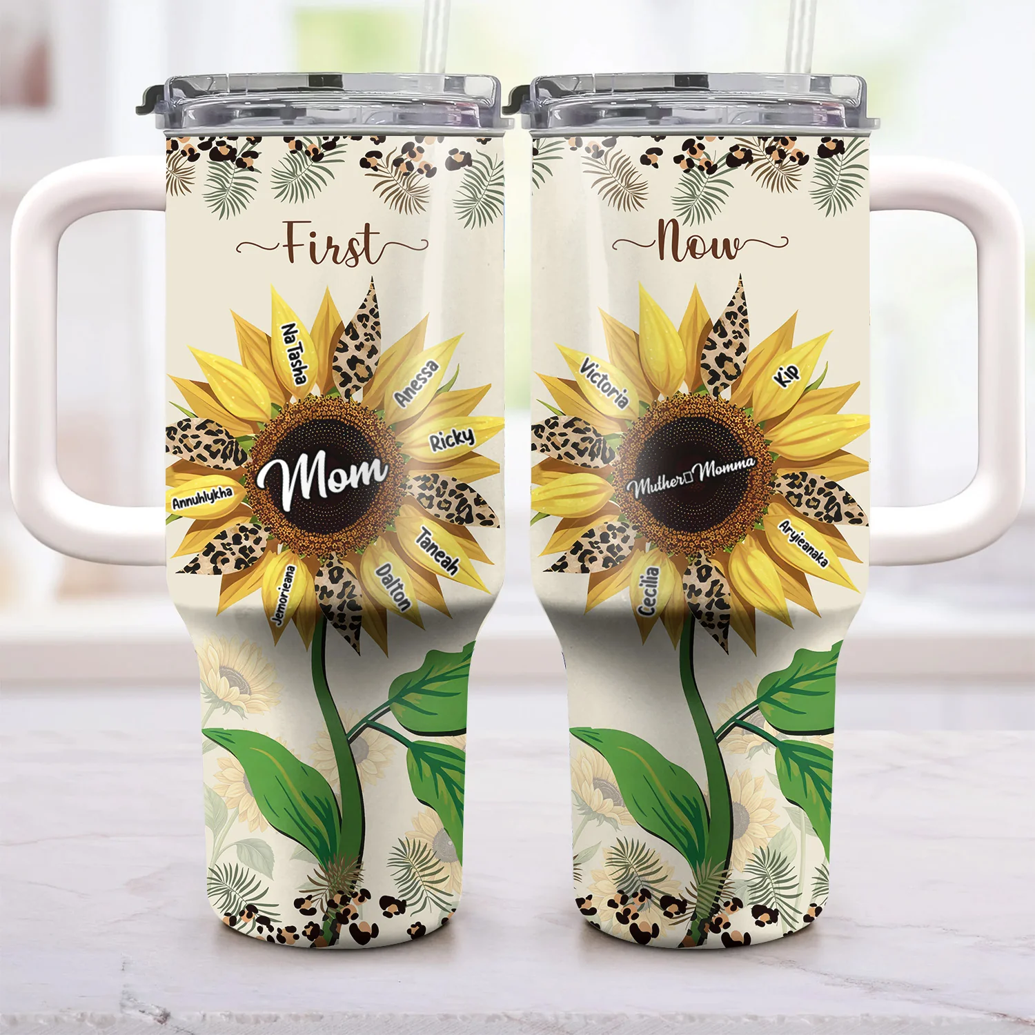 First Mom Now Grandma Sunflower - Personalized Stainless Steel Tumbler - Gift For Mom, Grandma, Grandmother, Mother's Day | NA94
