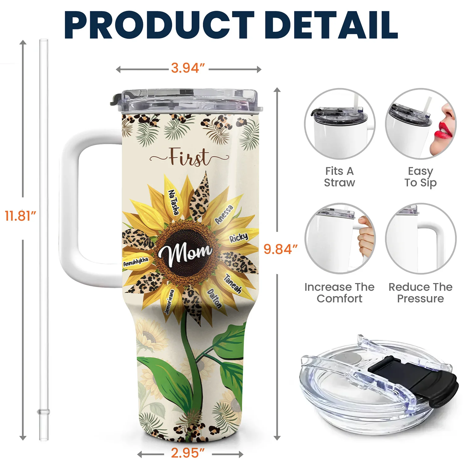 First Mom Now Grandma Sunflower - Personalized Stainless Steel Tumbler - Gift For Mom, Grandma, Grandmother, Mother's Day | NA94 - Image 5