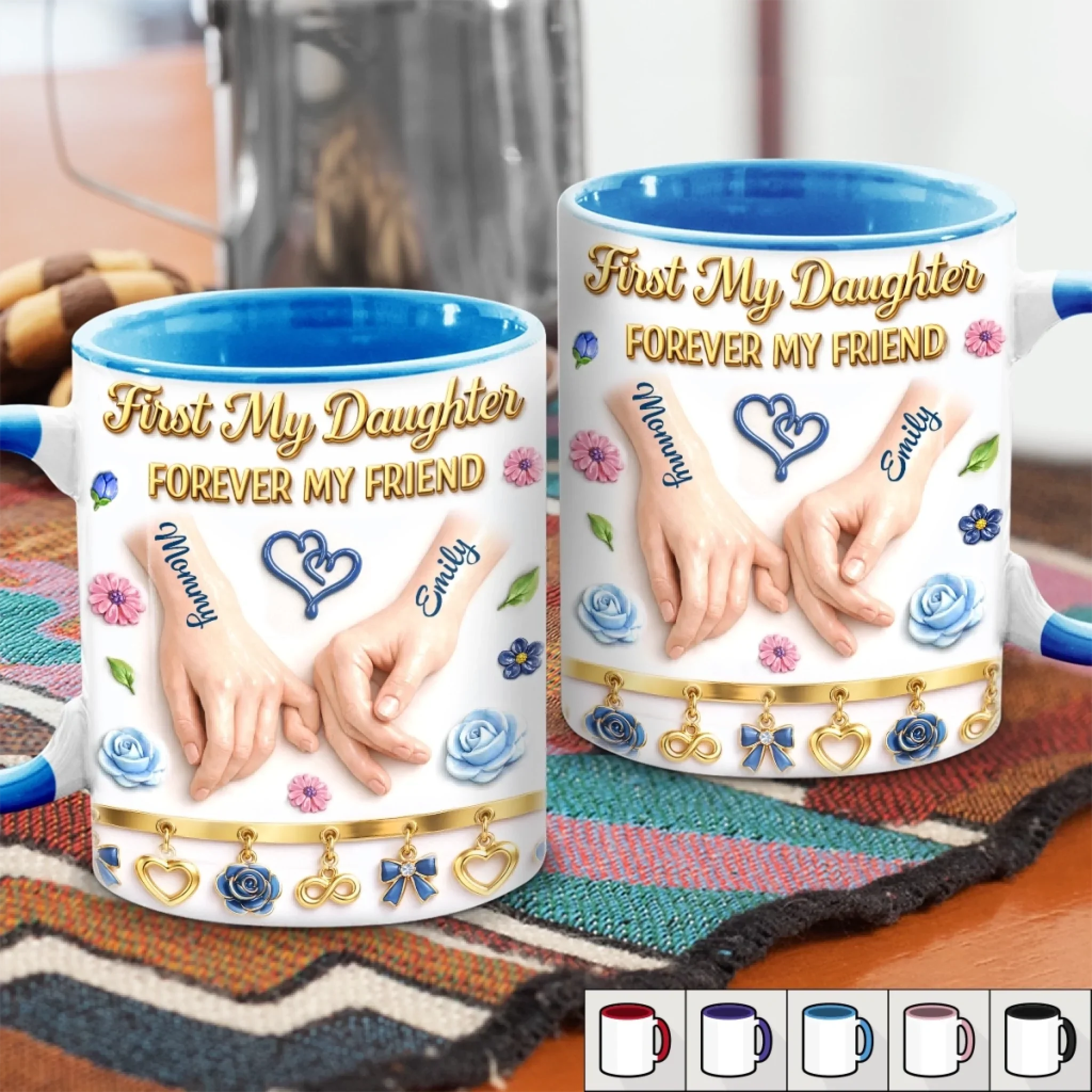 First My Daughter Forever My Friend - Personalized Accent Mug - Gift For Mom, Daughter HN02 - Image 3