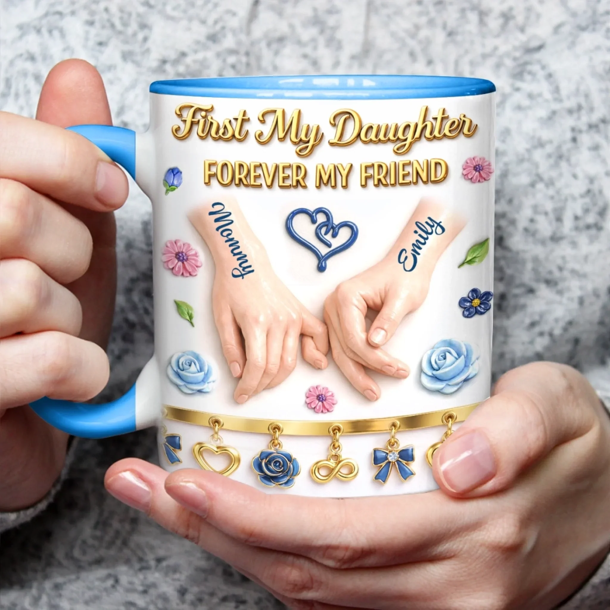 First My Daughter Forever My Friend - Personalized Accent Mug - Gift For Mom, Daughter HN02 - Image 4