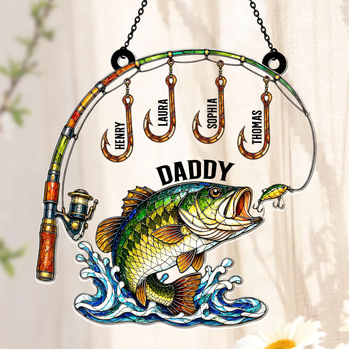 Fishing Daddy With Kids Names - Personalized Window Hanging Acrylic Suncatcher - Gift For Dad, Fishing Lover - Image 4