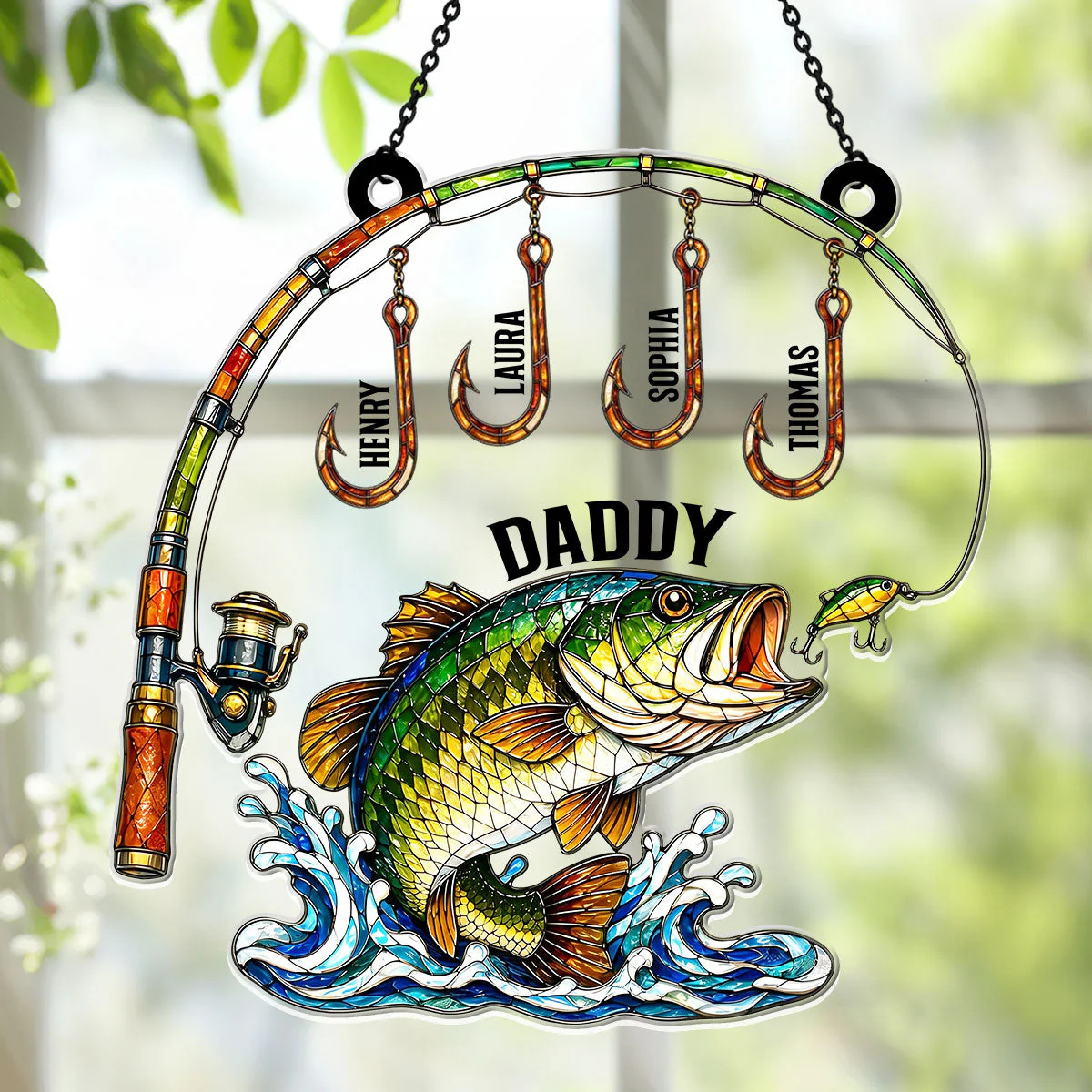 Fishing Daddy With Kids Names - Personalized Window Hanging Acrylic Suncatcher - Gift For Dad, Fishing Lover - Image 5