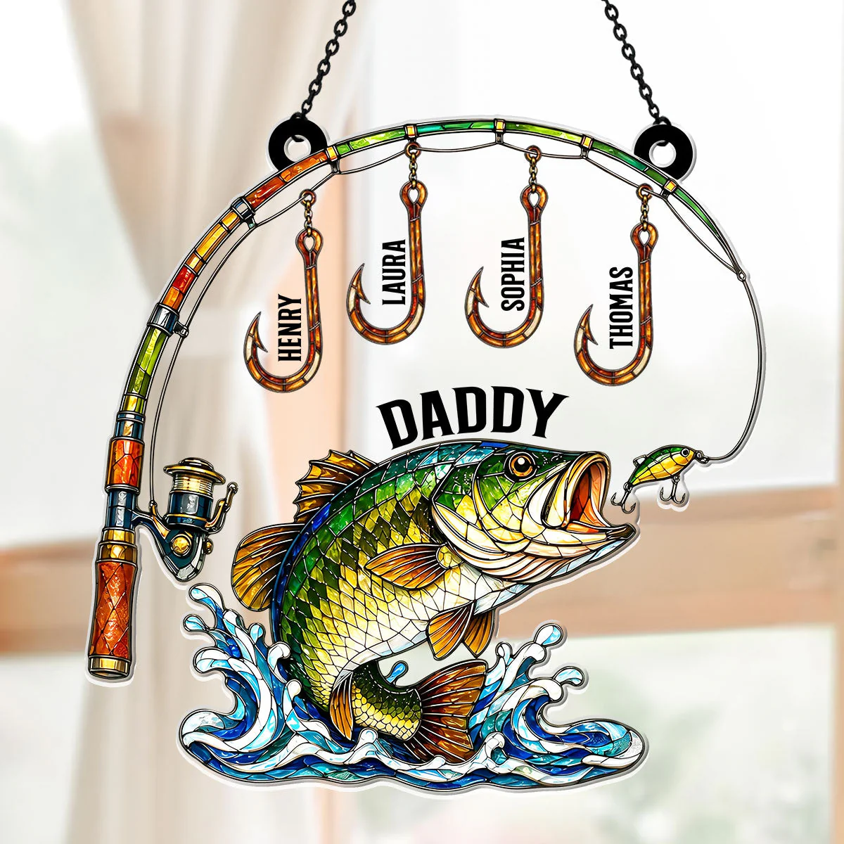 Fishing Daddy With Kids Names - Personalized Window Hanging Acrylic Suncatcher - Gift For Dad, Fishing Lover - Image 6
