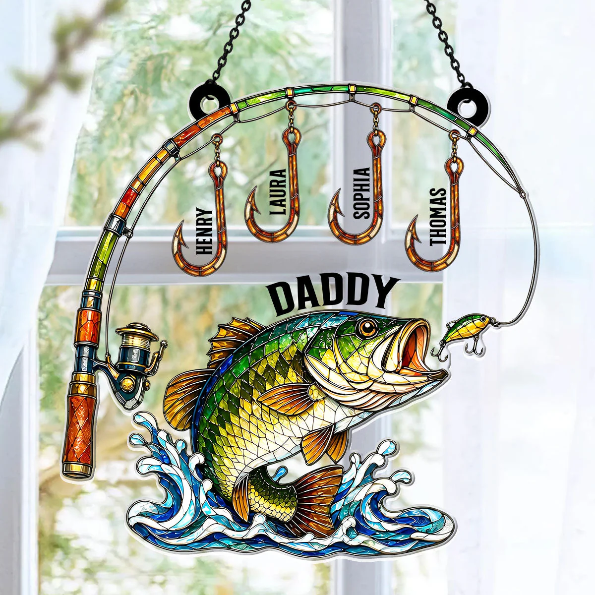 Fishing Daddy With Kids Names - Personalized Window Hanging Acrylic Suncatcher - Gift For Dad, Fishing Lover - Image 7