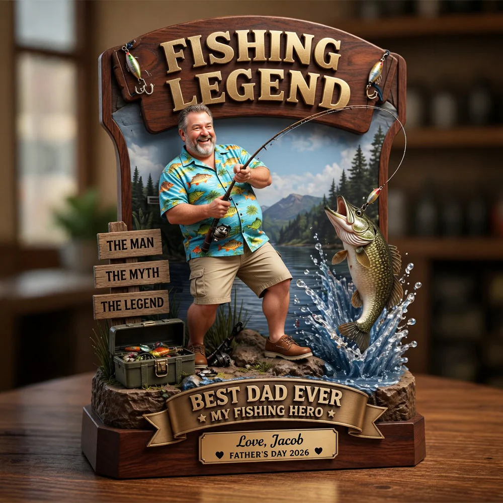 Fishing Legend Best Dad Ever - Personalized Shape Acrylic Plaque - Gift For Dad, Grandpa, Fishing Lover - Image 2