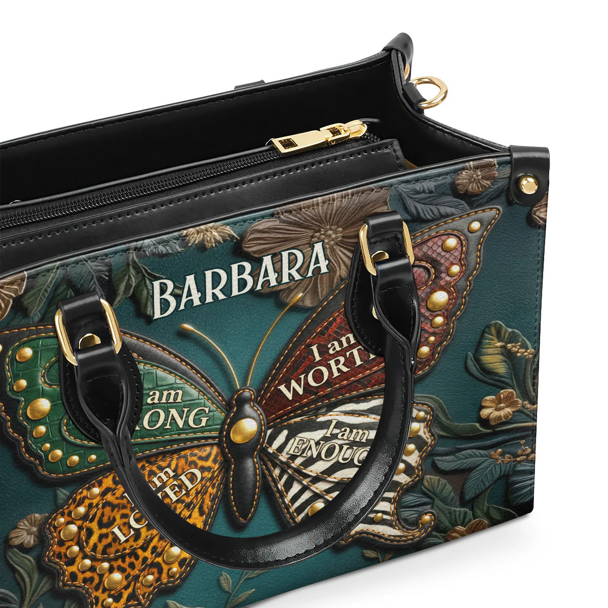 Floral Butterfly Empowerment - Personalized Leather Bag - Gift For Mom, Grandma - Image 4