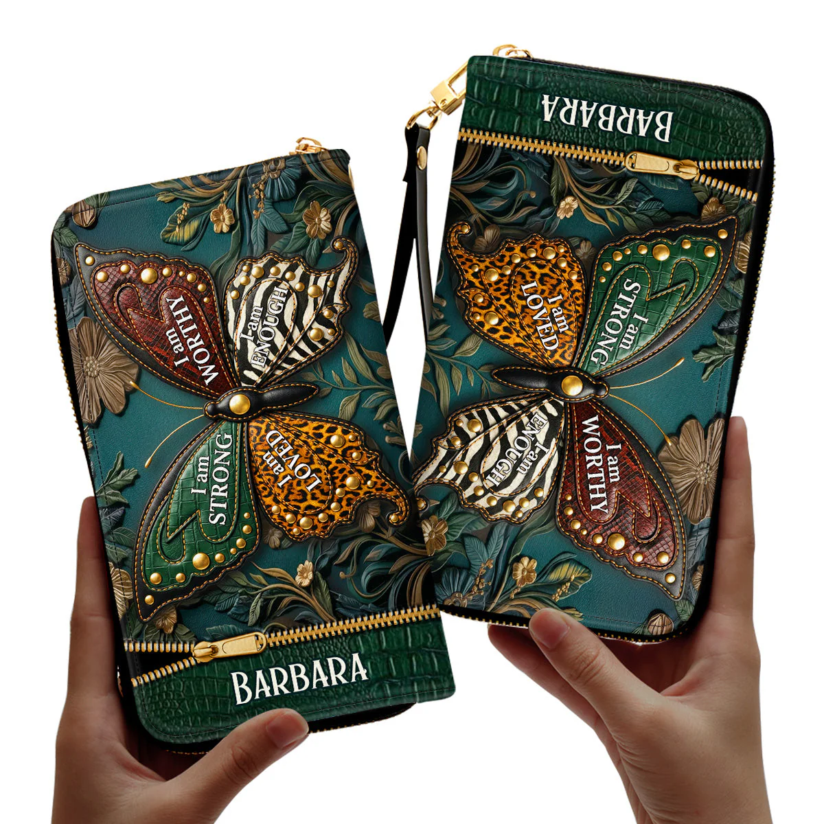 Floral Butterfly Empowerment - Personalized Leather Long Wallet - Gift For Mom, Grandma - Image 3