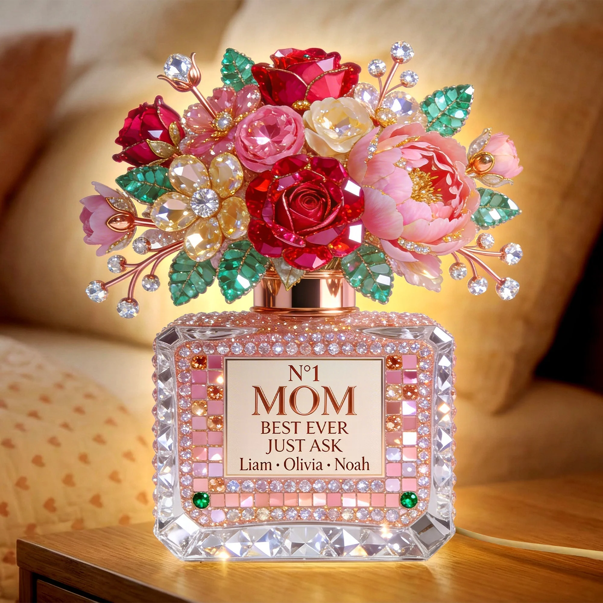 Floral Perfume Bottle - Personalized Custom Shaped Acrylic Light Box - Gift For Mom, Grandma HN02