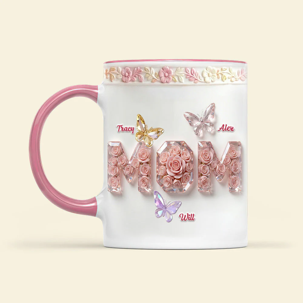 Floral Rose & Butterfly - Personalized Accent Mug - Gift For Mom, Grandma HN02 - Image 3