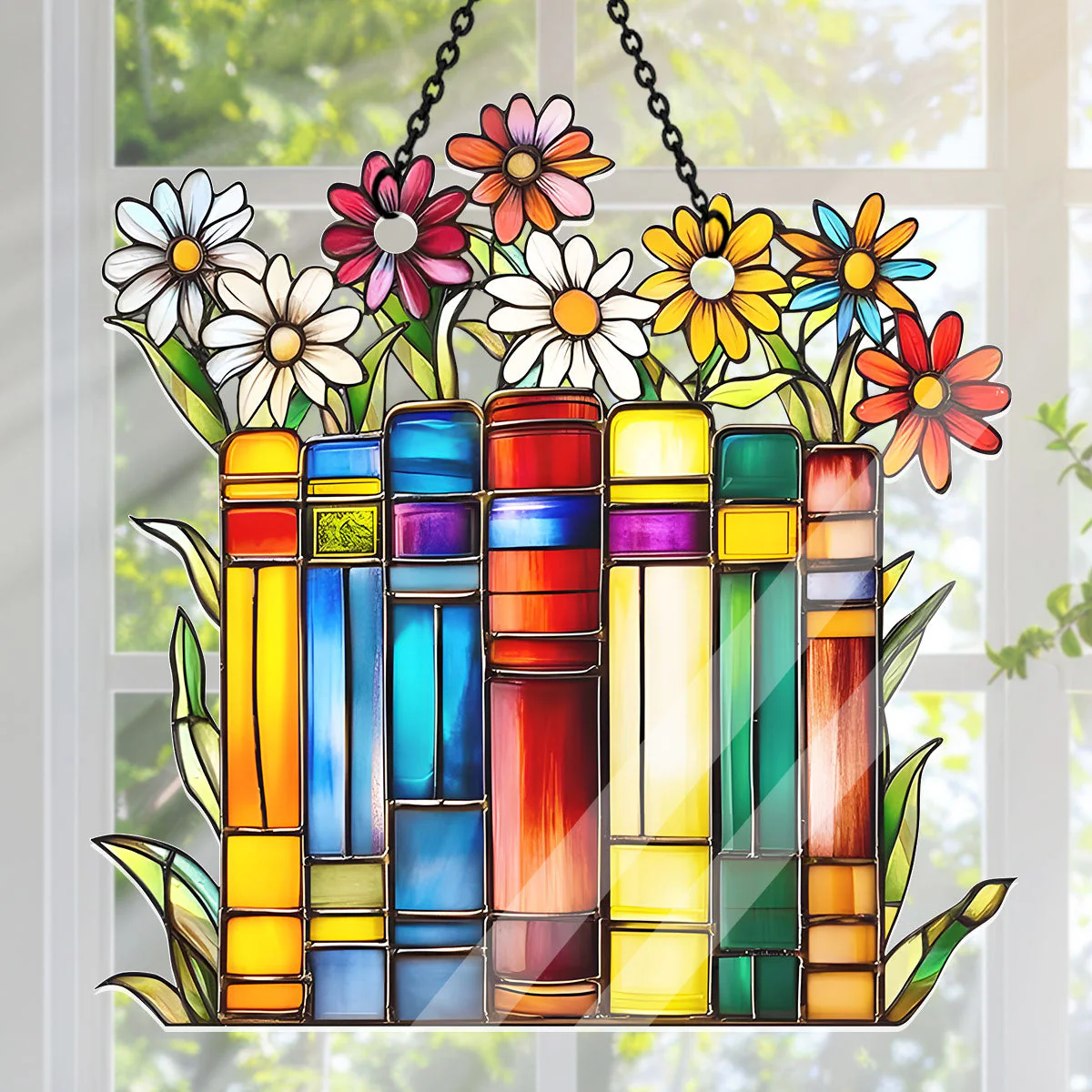 Flower Book Library Decor - Acrylic Suncatcher - Gift For Book Lover
