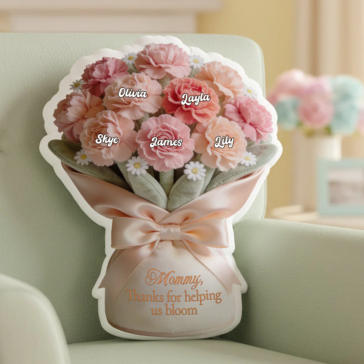 Flower Bouquet Mommy - Personalized Custom Shaped Pillow - Gift For Mom, Grandma HN02