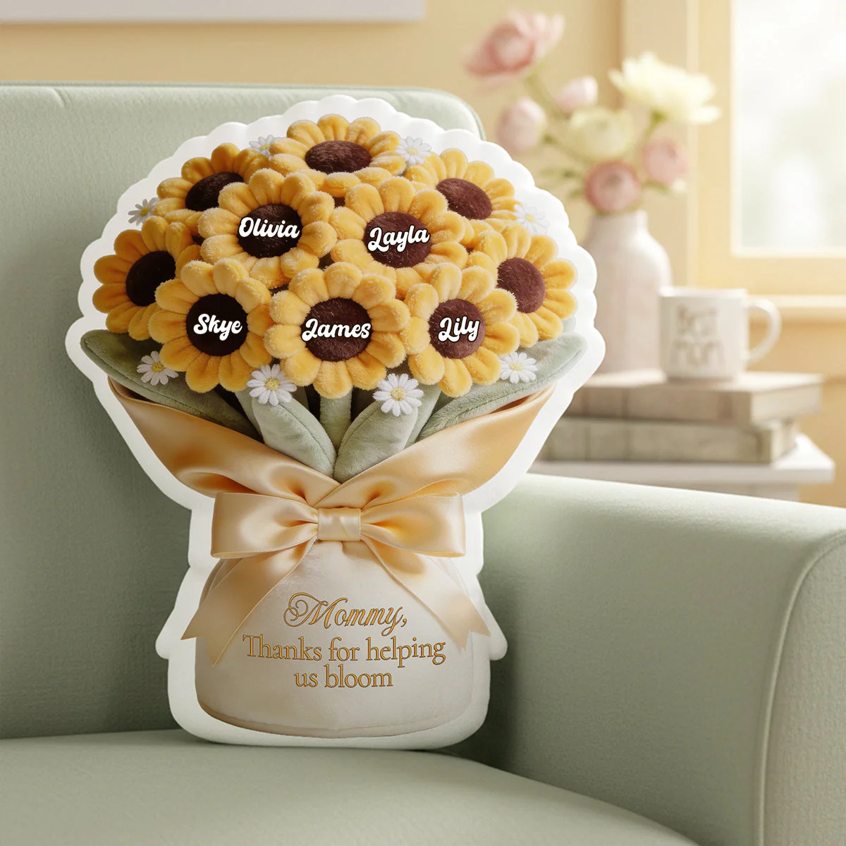 Flower Bouquet Mommy - Personalized Custom Shaped Pillow - Gift For Mom, Grandma HN02 - Image 2