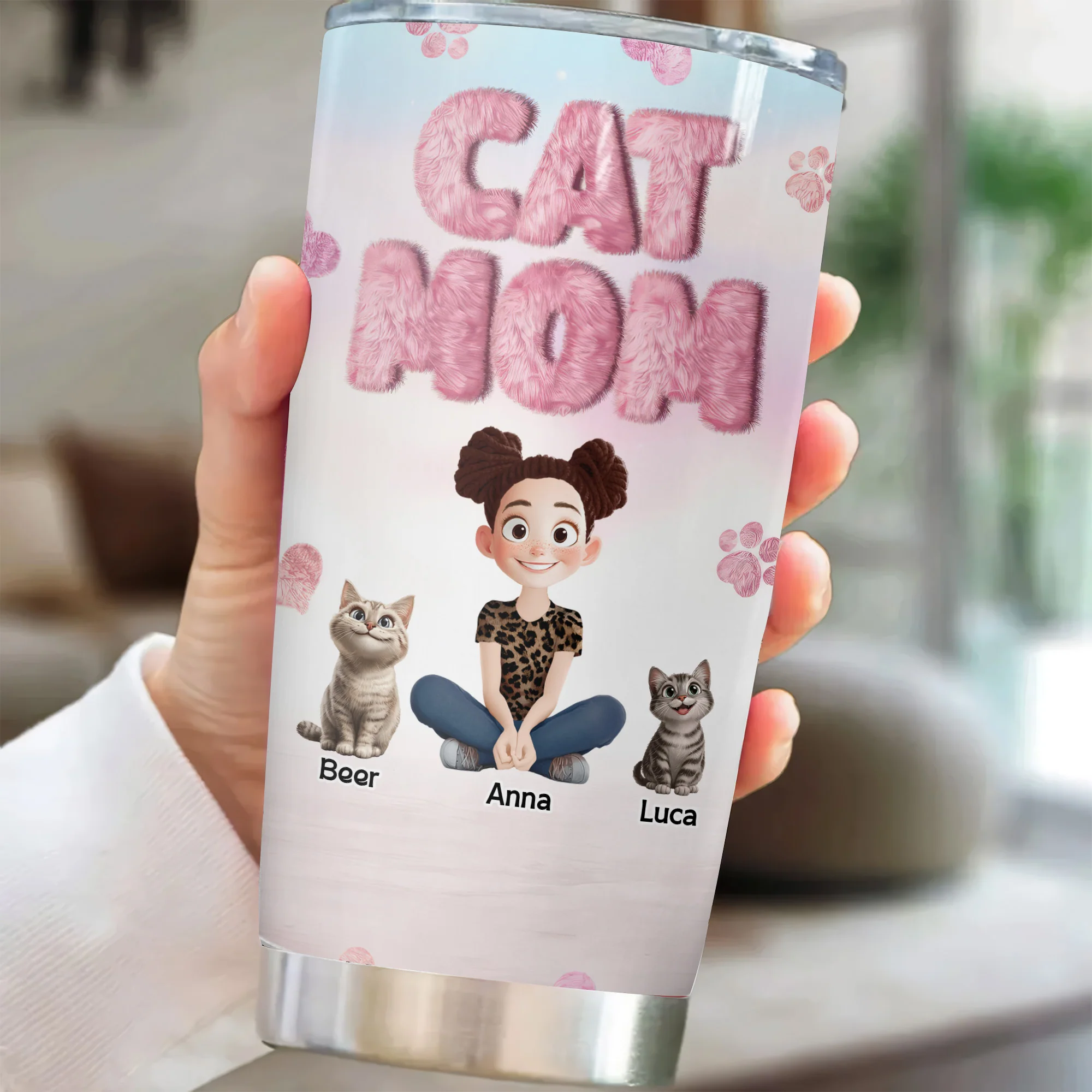 Fluffy Cat Mom 3D Inflated Effect Cartoon Cat - Personalized Tumbler Cup - Gift for Pet Owners, Pet Lovers, Cat Mom | CLP15 NH96 - Image 2