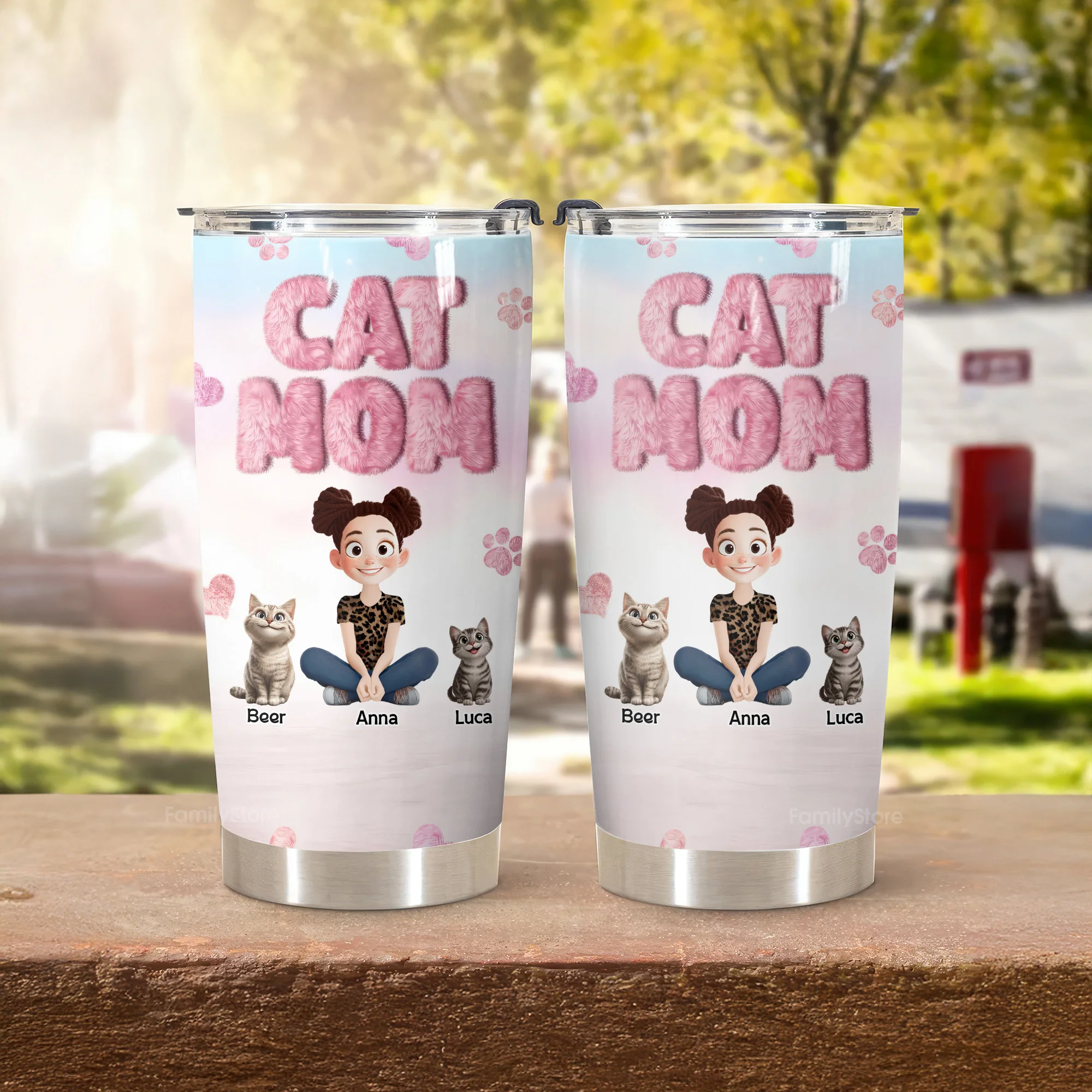 Fluffy Cat Mom 3D Inflated Effect Cartoon Cat - Personalized Tumbler Cup - Gift for Pet Owners, Pet Lovers, Cat Mom | CLP15 NH96 - Image 3