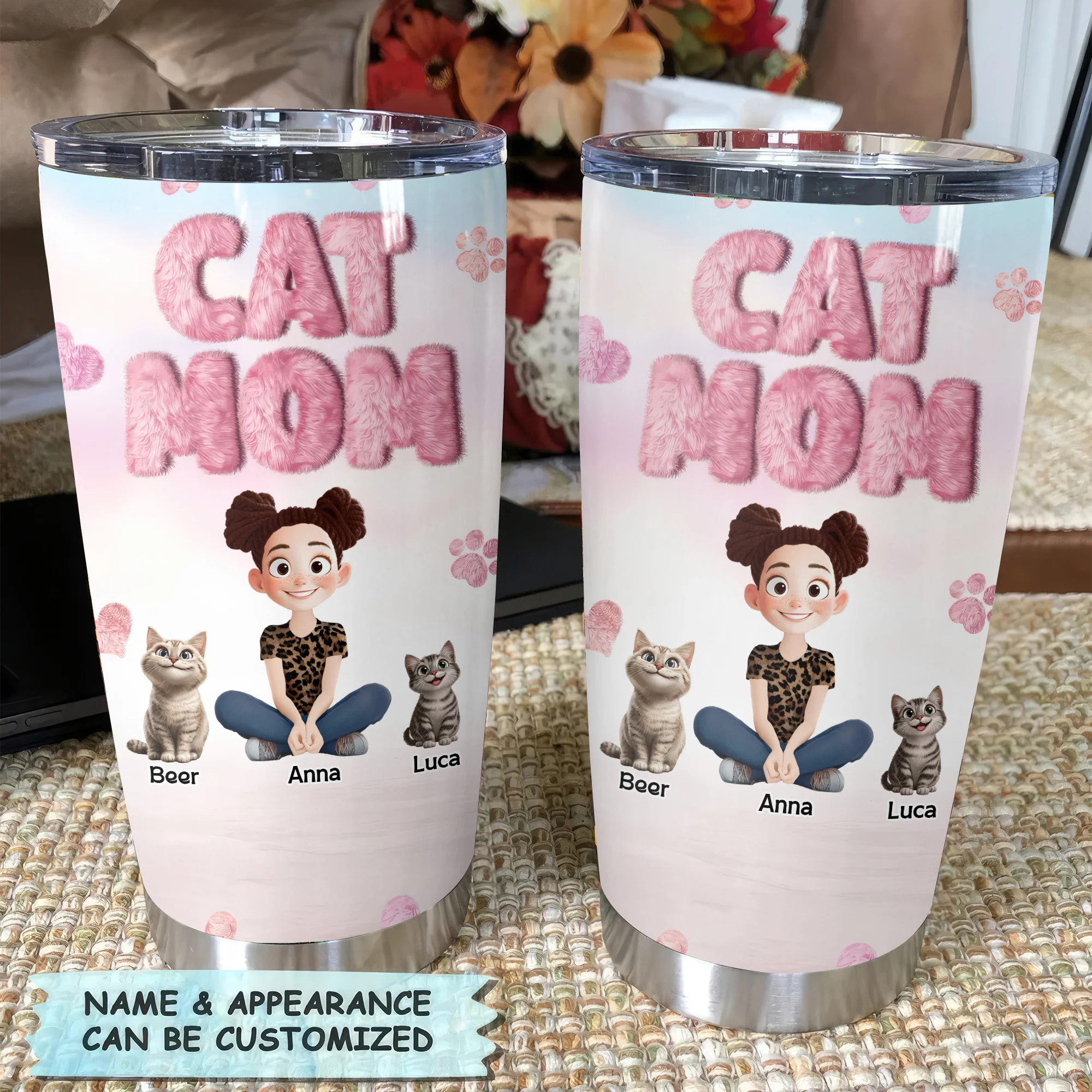 Fluffy Cat Mom 3D Inflated Effect Cartoon Cat - Personalized Tumbler Cup - Gift for Pet Owners, Pet Lovers, Cat Mom | CLP15 NH96 - Image 4