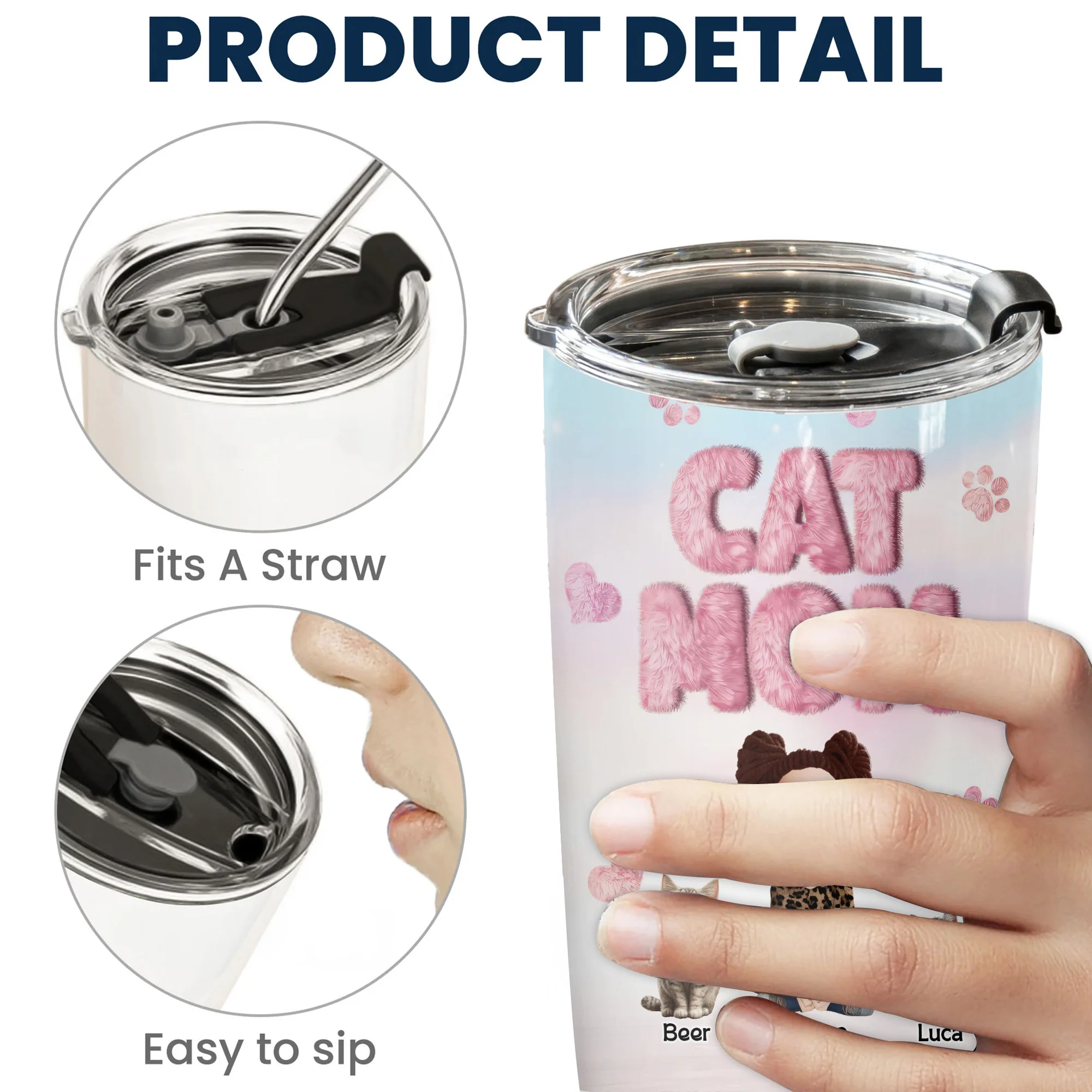 Fluffy Cat Mom 3D Inflated Effect Cartoon Cat - Personalized Tumbler Cup - Gift for Pet Owners, Pet Lovers, Cat Mom | CLP15 NH96 - Image 5