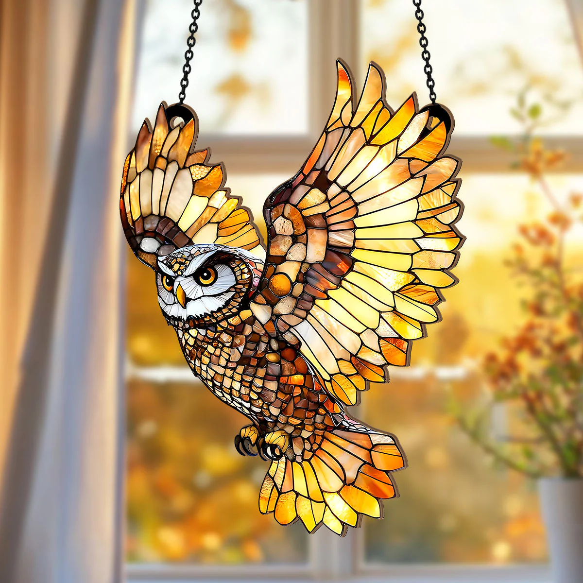 Flying Owl - Personalized Window Hanging Suncatcher