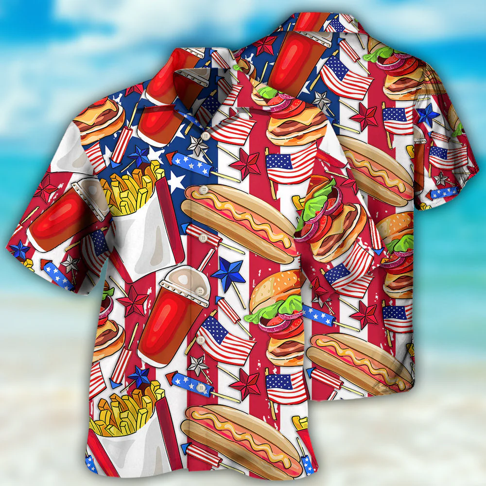 Food Independence Day Star America Hawaiian Shirt - Image 3