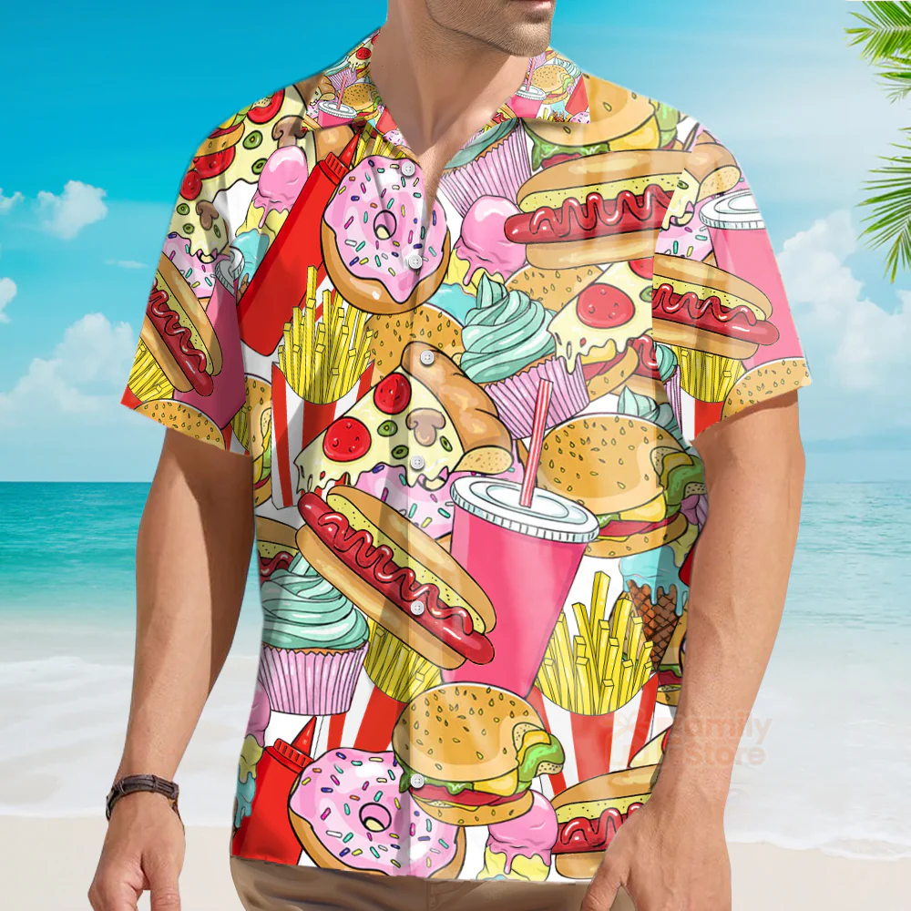 Food Junk Food Art Colorful Hawaiian Shirt - Image 3