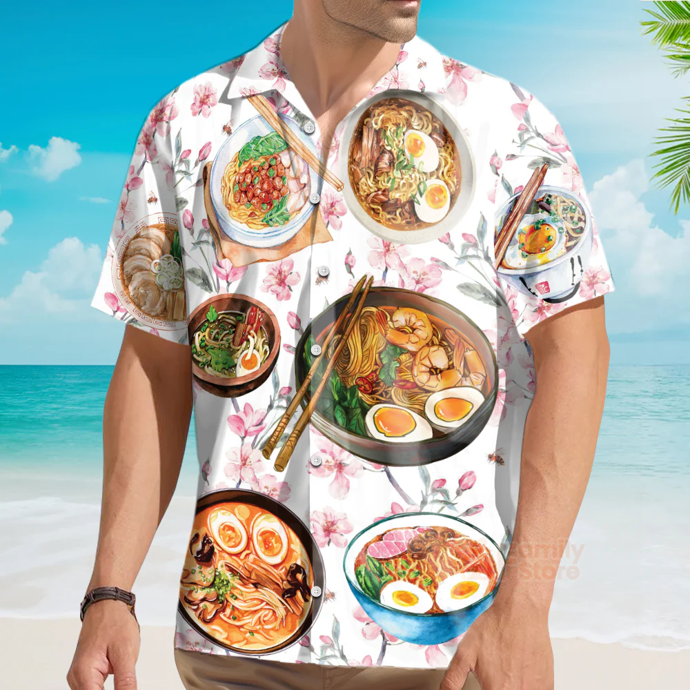 Funny Food Ramen Delicious Floral Style Hawaiian Shirt - Image 3