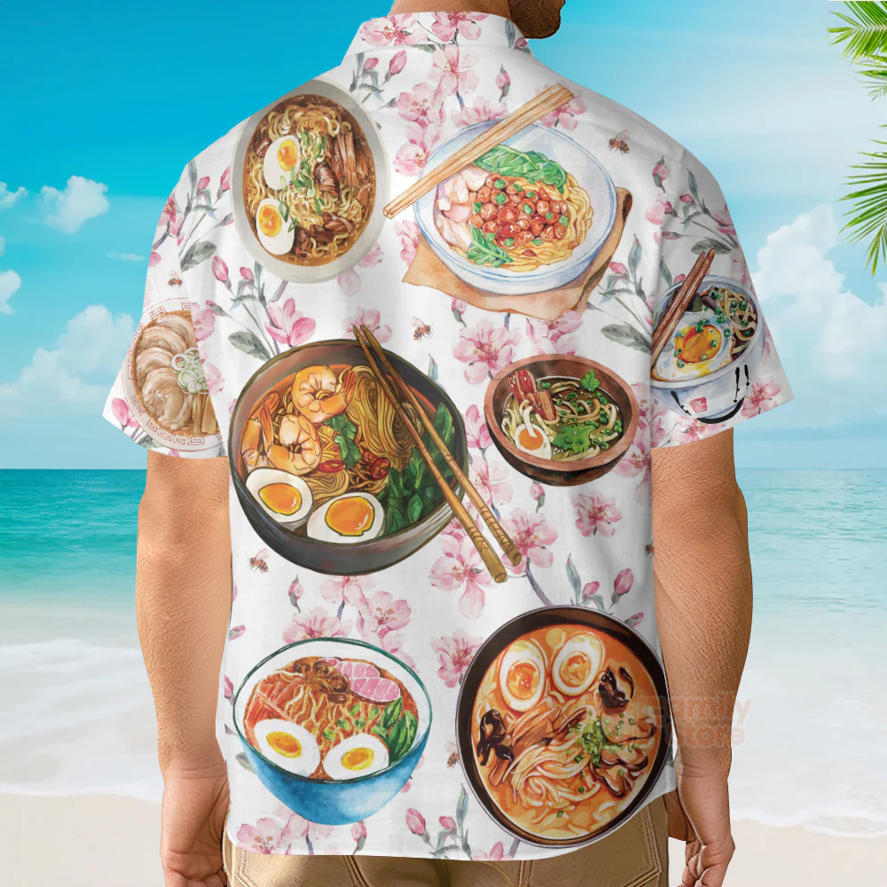 Funny Food Ramen Delicious Floral Style Hawaiian Shirt - Image 4
