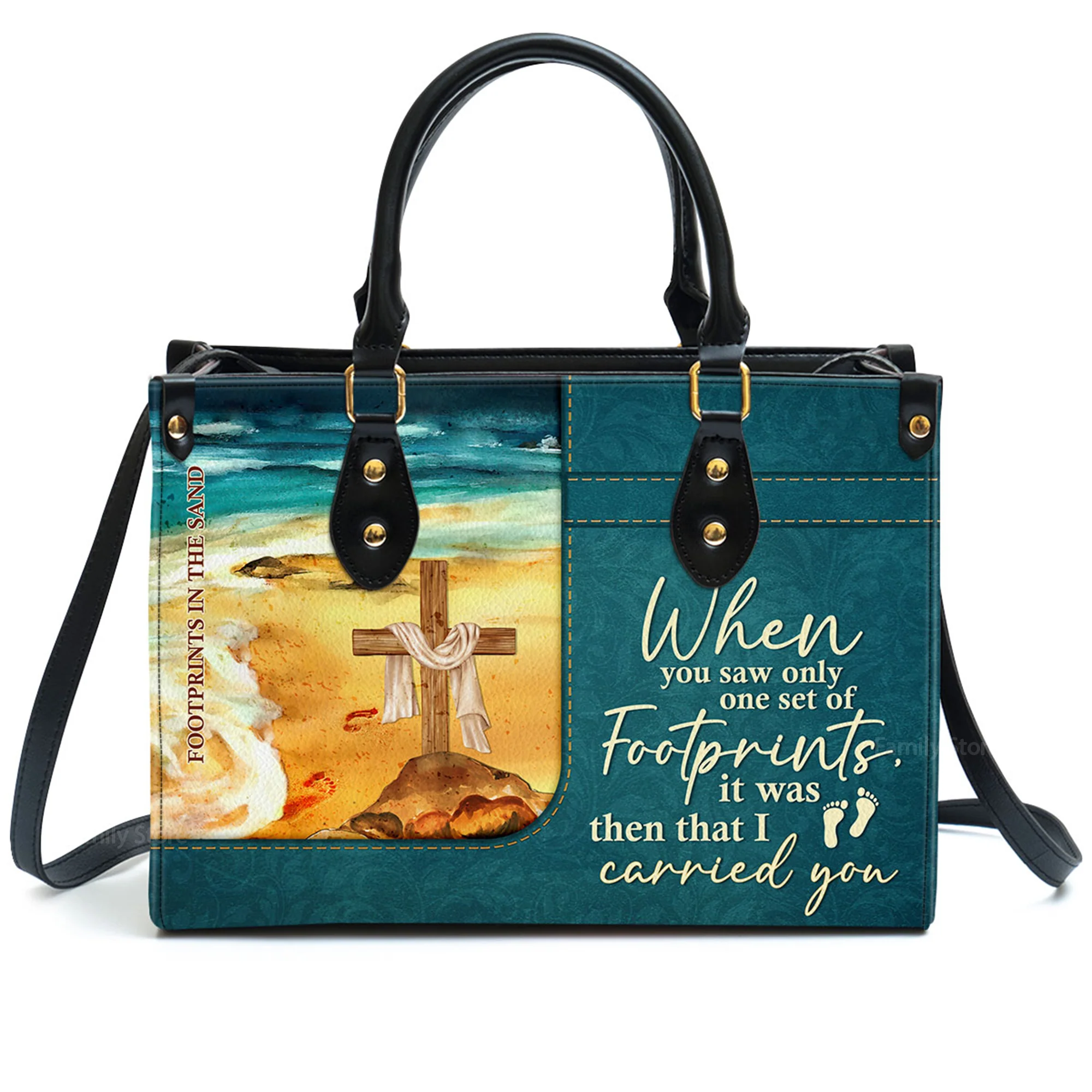 Footprints In The Sand - Unique Personalized Leather Handbag - AT4080940 - Image 2