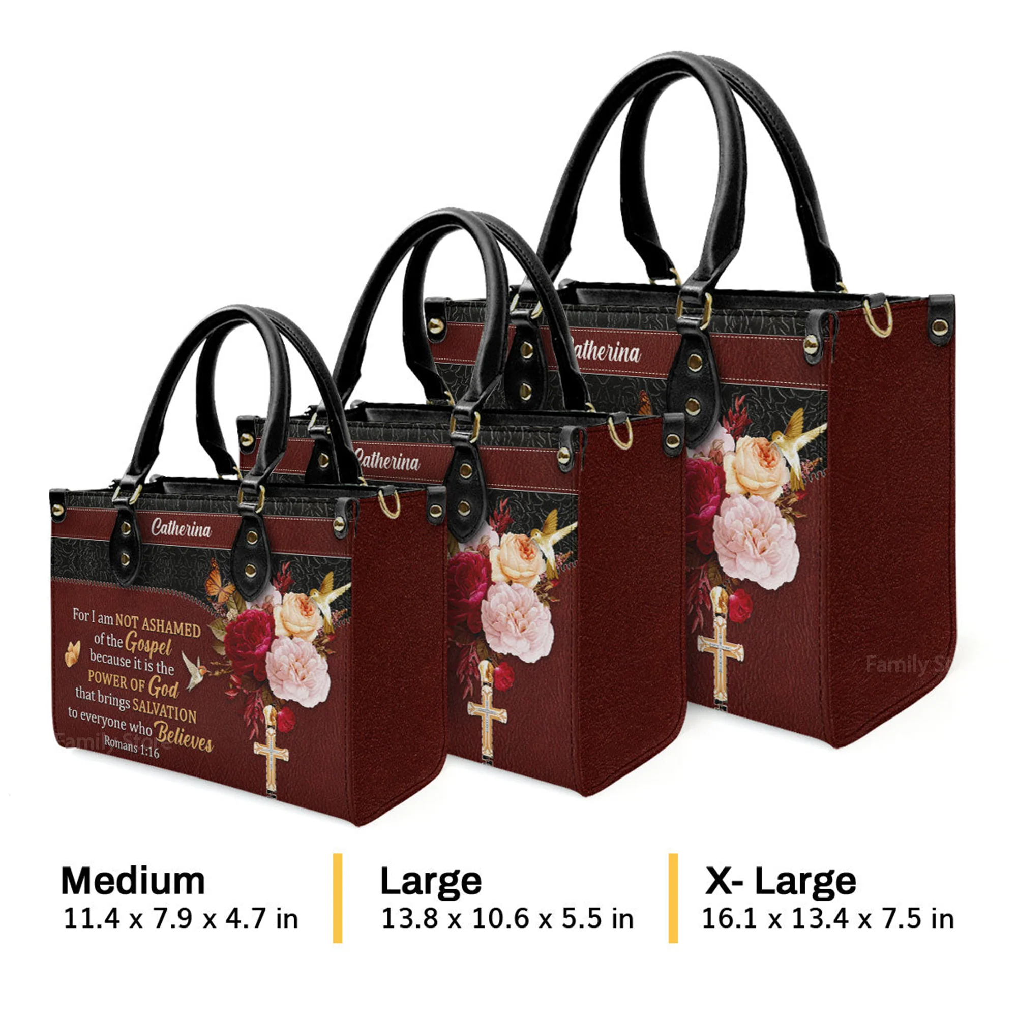 For I Am Not Ashamed Of The Gospel - Personalized Leather Handbag With Handle - AT4081332 - Image 4