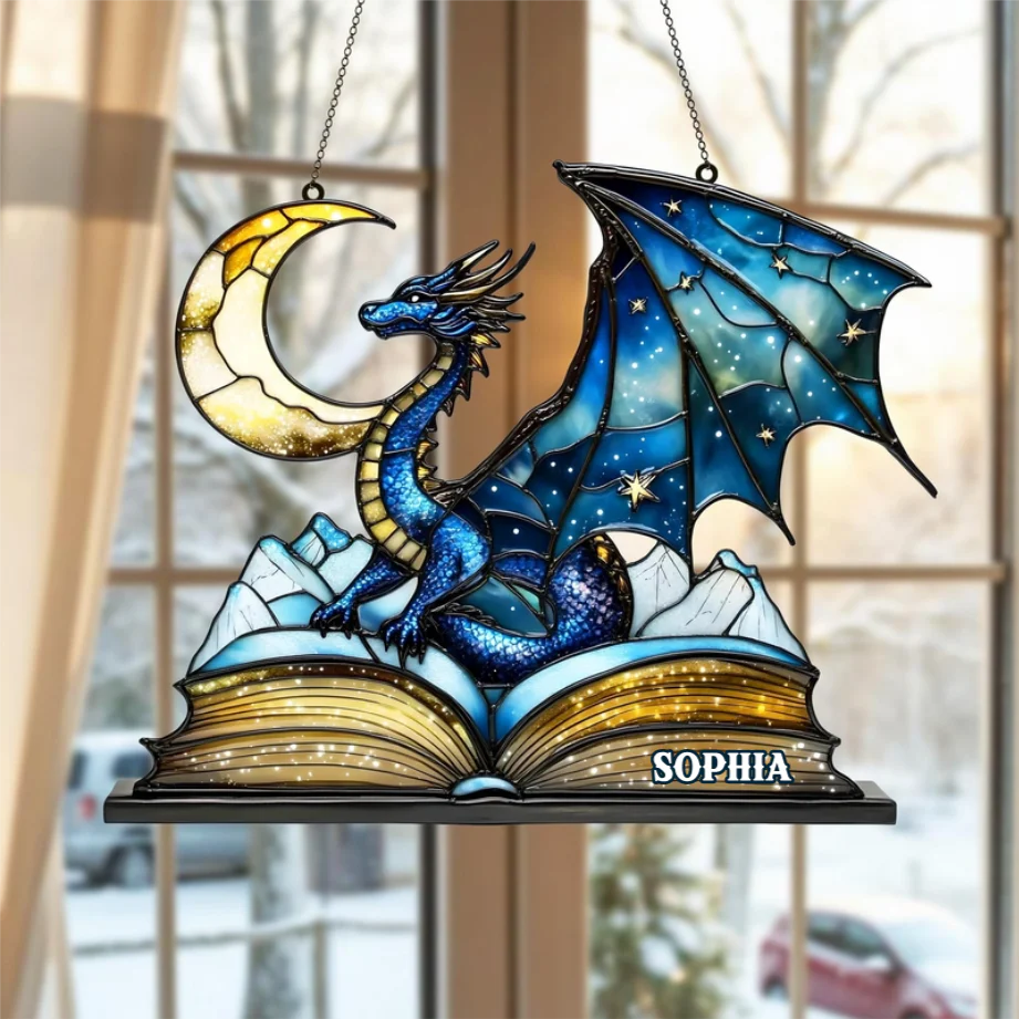 Fourth Wing Blue Fantasy - Personalized Dragon Suncatcher - Home Decor For Dragon Lover, Book Reader | HH01 - Image 3
