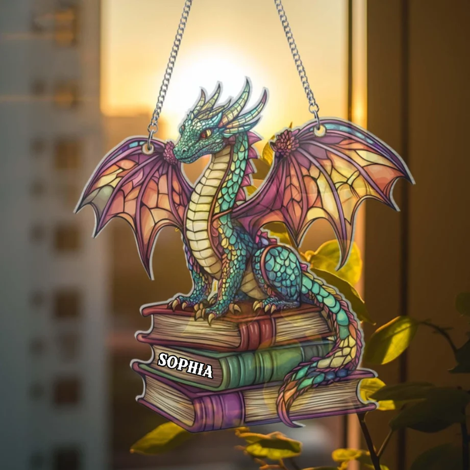 Fourth Wing Dragon Book - Personalized Dragon Suncatcher - Gift For Book Reader | HH01 - Image 2