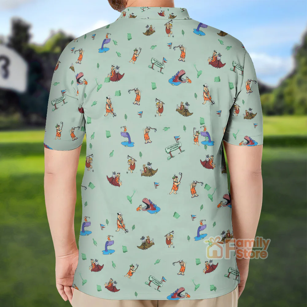 Fred Flintstone Playing Golf Pattern - Polo Shirt For Men - Image 2