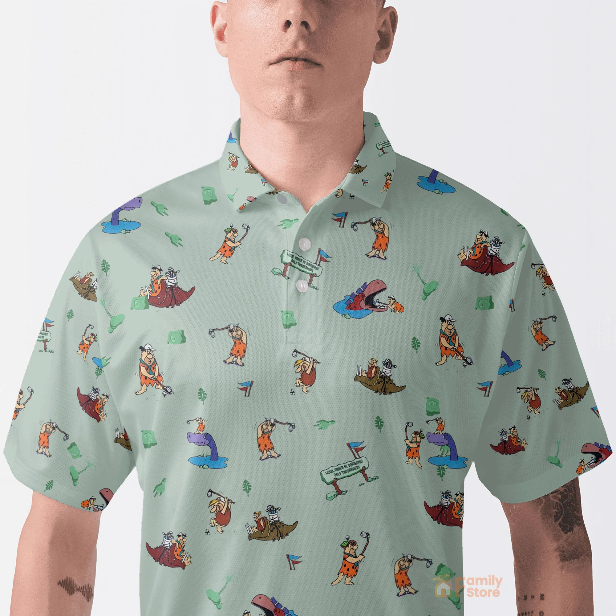 Fred Flintstone Playing Golf Pattern - Polo Shirt For Men - Image 4
