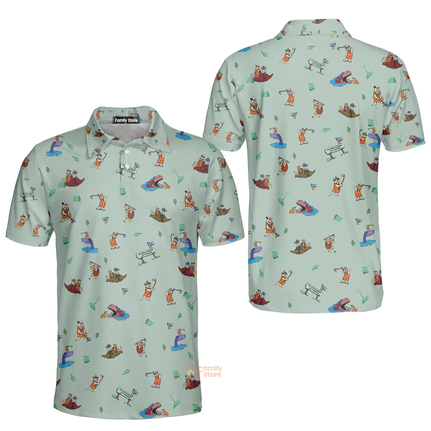 Fred Flintstone Playing Golf Pattern - Polo Shirt For Men - Image 5
