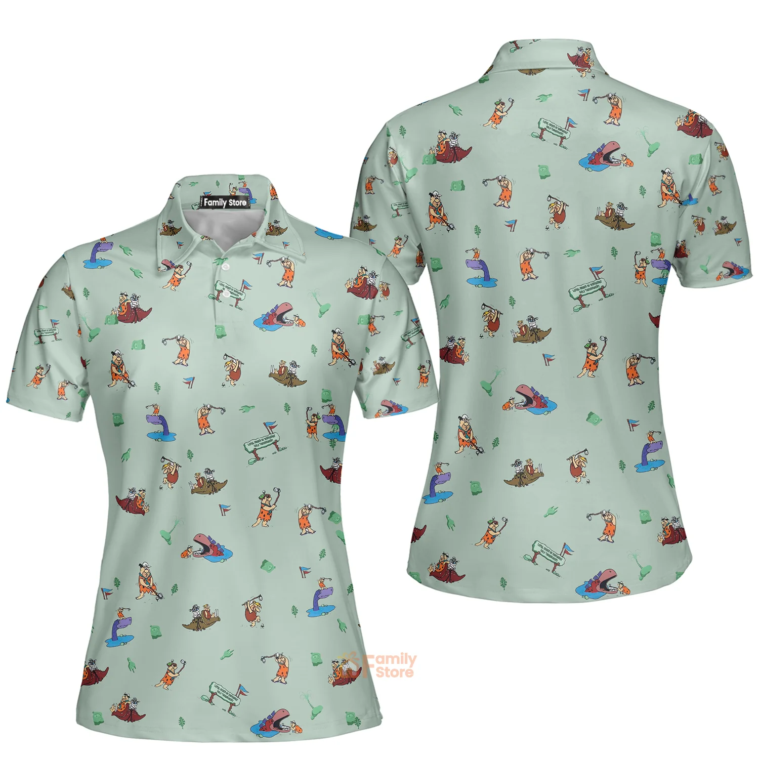 Fred Flintstone Playing Golf Pattern - Polo Shirt For Women - Image 3