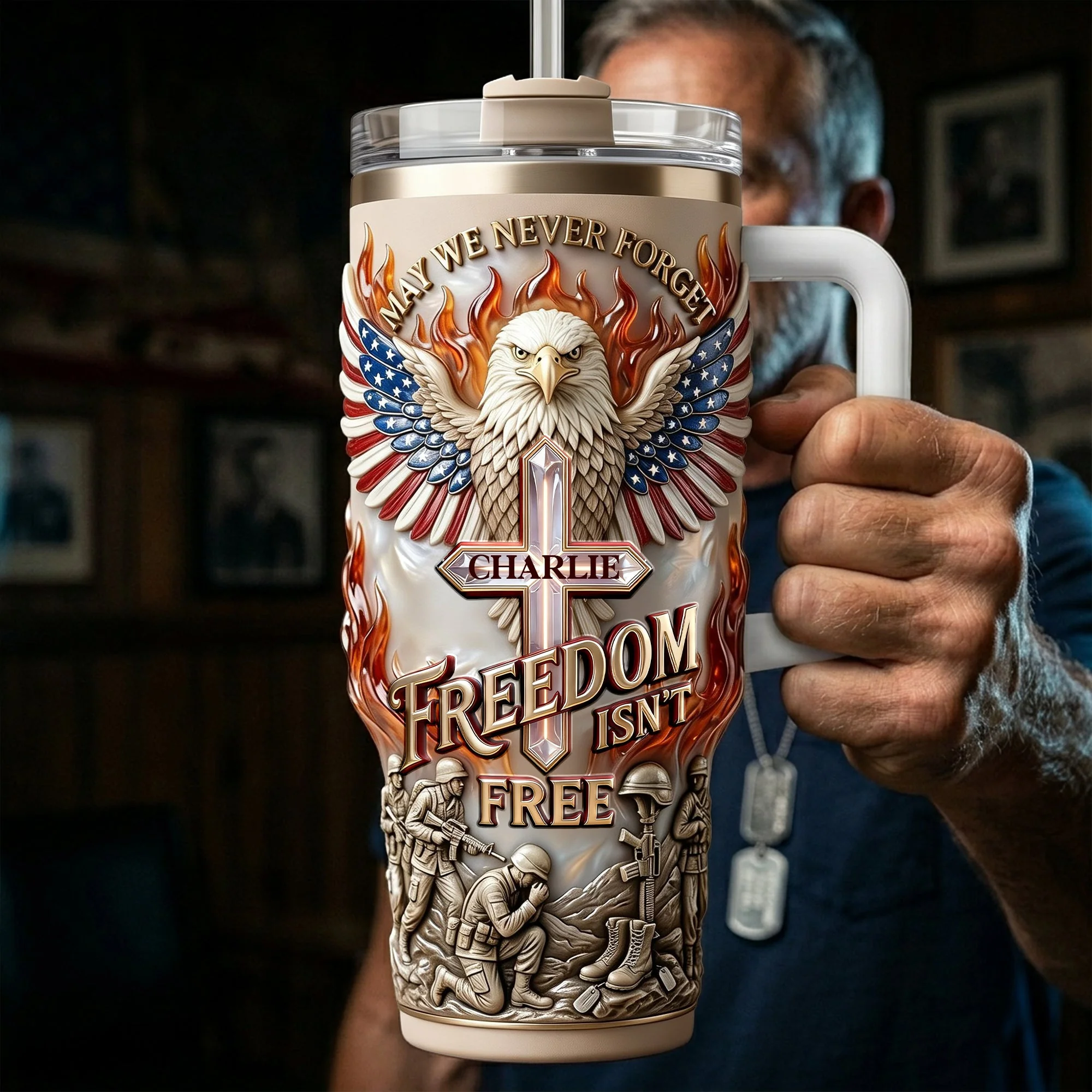 Freedom Is Not Free - Personalized Tumbler - Gift For Patriotic | HN02 - Image 3