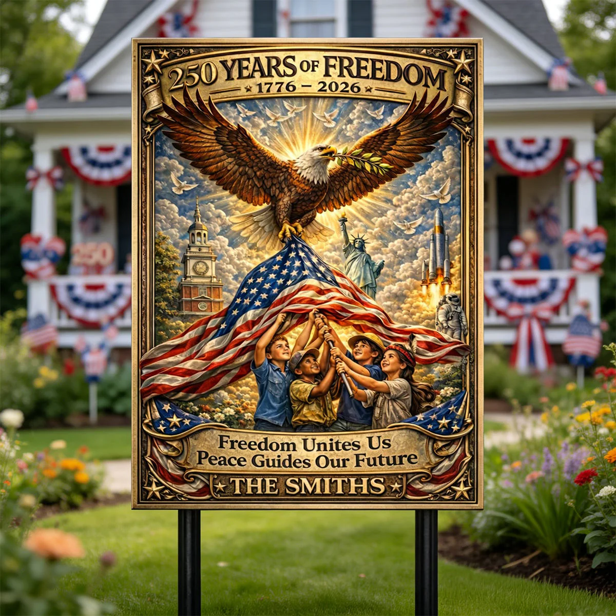 Freedom Unites Us Peace Guides Our Futurer - Personalized Metal Sign - Patriotic Gift For Family | HN02 - Image 3