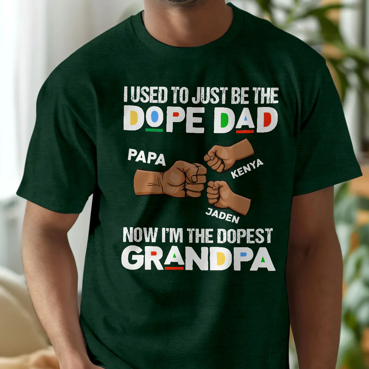 From Dope Dad To Dopest Grandpa - Custom Fist Bump T-Shirt With Names - Gift For Grandpa, Father's Day | GR6 HD95