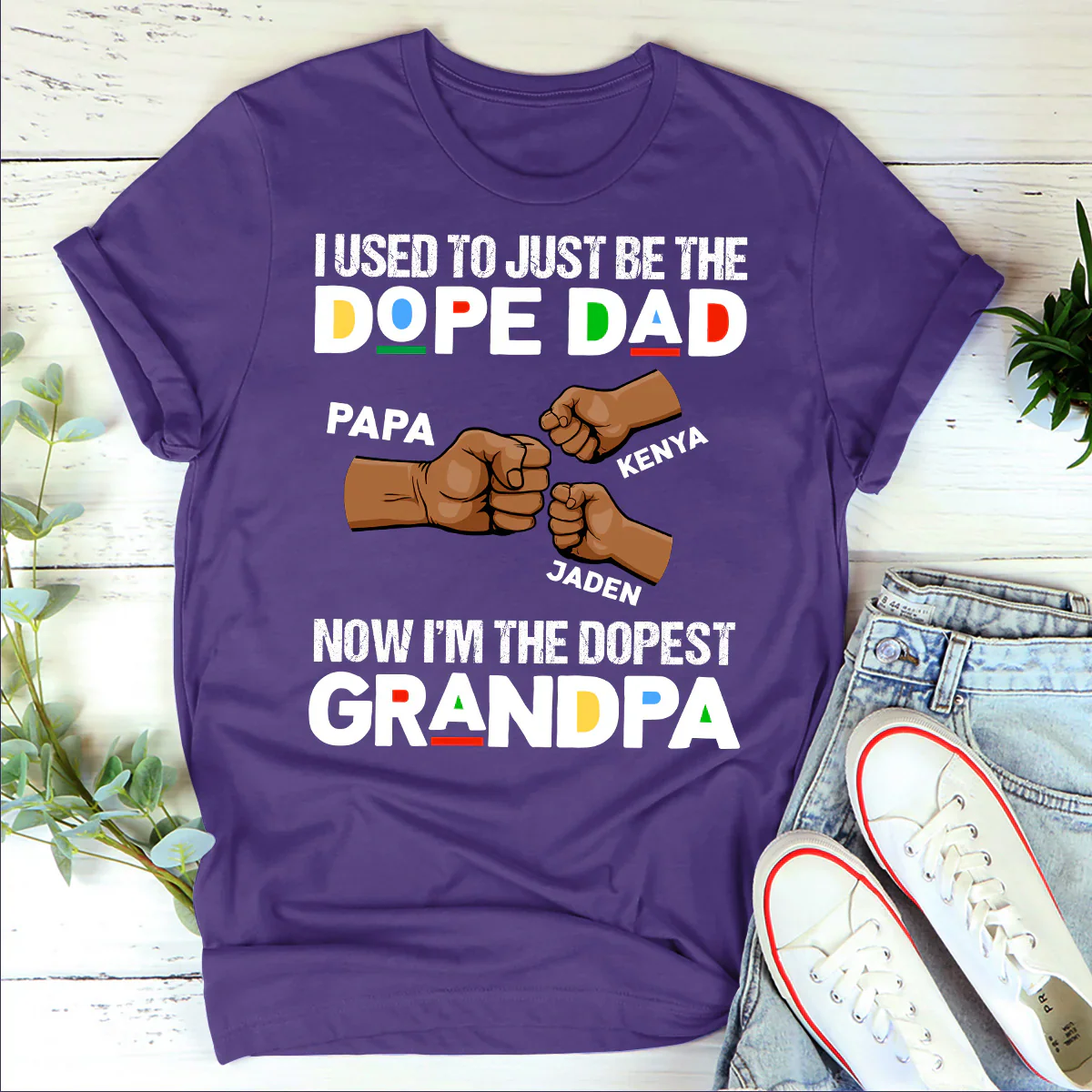 From Dope Dad To Dopest Grandpa - Custom Fist Bump T-Shirt With Names - Gift For Grandpa, Father's Day | GR6 HD95 - Image 2