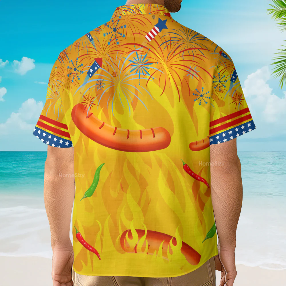 Funny BBQ Sausage Hawaiian Shirt - 4th of July USA Grilling - Custom Hawaiian Shirt - Image 3