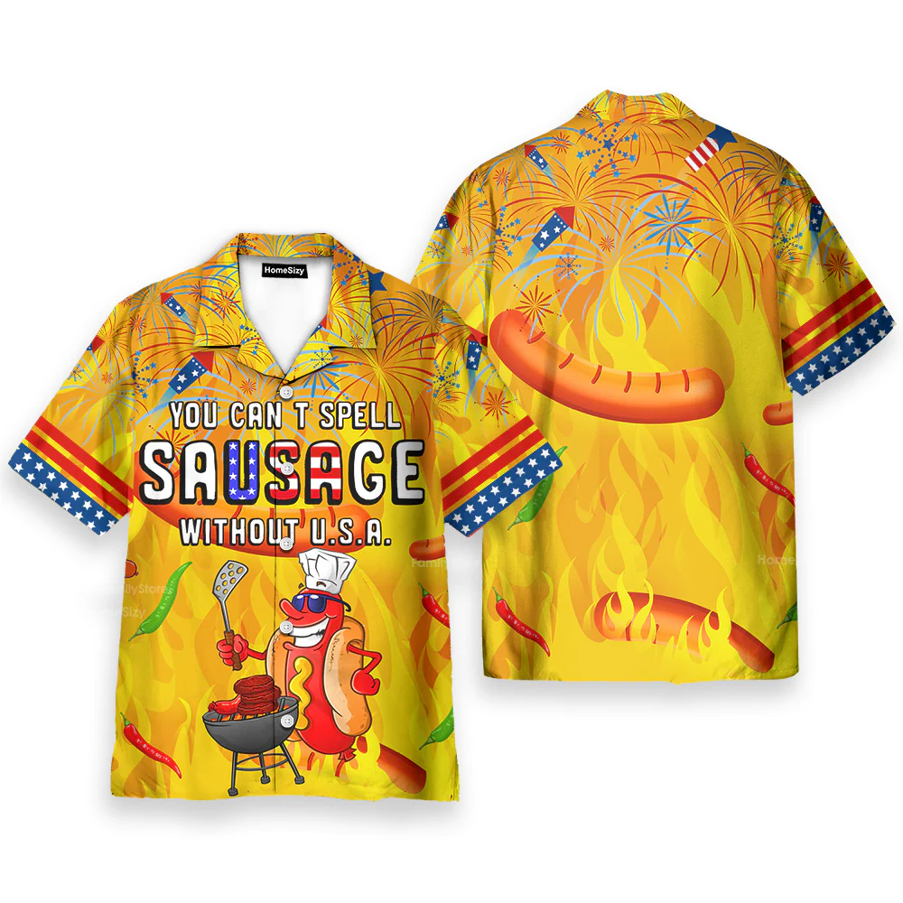 Funny BBQ Sausage Hawaiian Shirt - 4th of July USA Grilling - Custom Hawaiian Shirt - Image 4