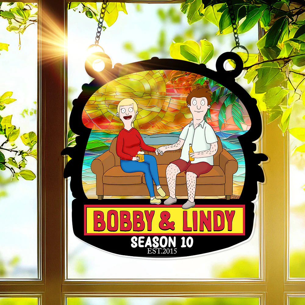Funny Burgers Cartoon Couple Anniversary - Gift For Couple, Anniversary - Personalized Window Hanging Window Hanging Suncatcher Ornament | CL55 - Image 2