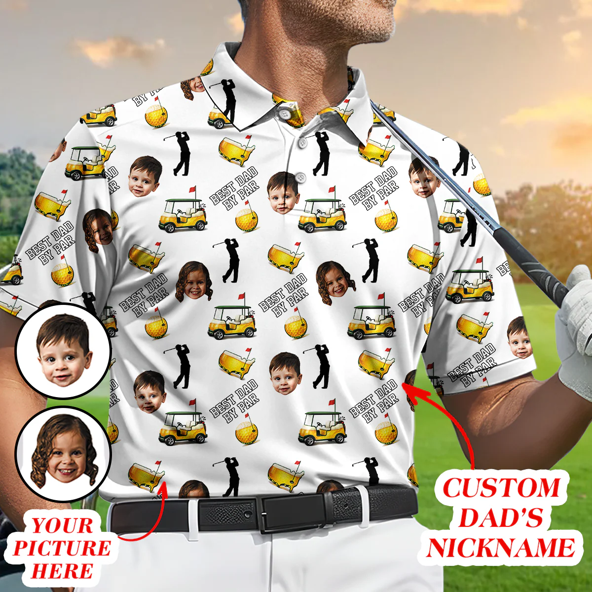 Funny Custom Baby Face - Personalized Polo Shirt - Gift For Dad, Grandpa, Golf Lovers - Image 2