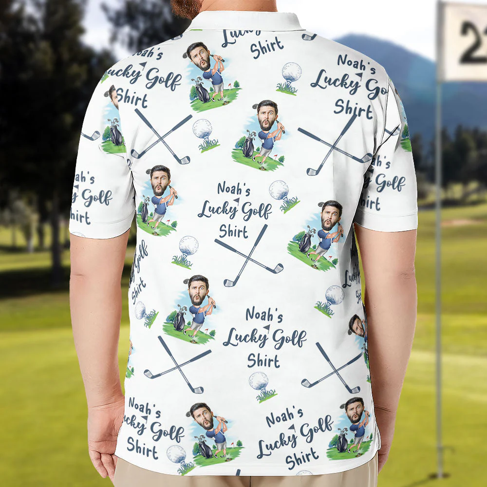 Funny Custom Photo Lucky Golf Shirt -  Personalized Men Polo Shirt - Gift For Dad, Grandpa - Image 3