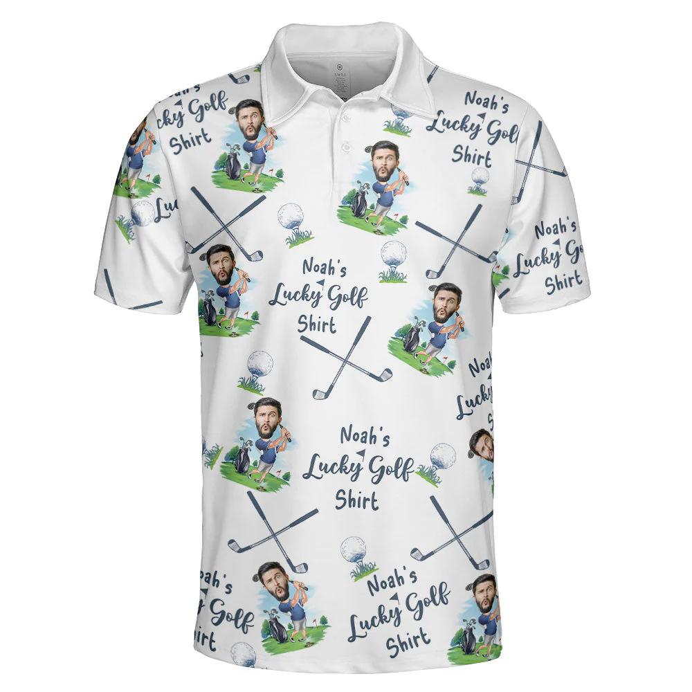 Funny Custom Photo Lucky Golf Shirt -  Personalized Men Polo Shirt - Gift For Dad, Grandpa - Image 4