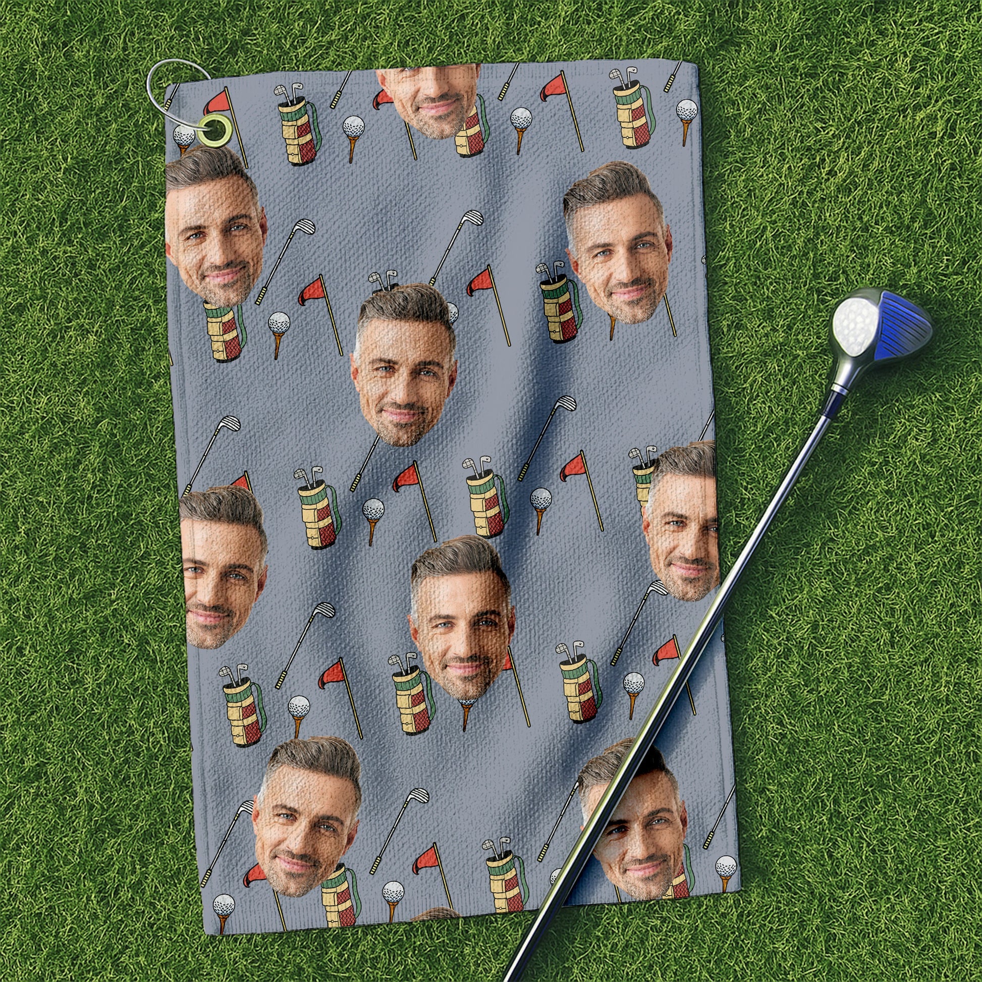 Funny Custom With Kids’ Faces, Family Faces - Personalized Golf Towel - Gift For Dad, Grandpa - Image 2