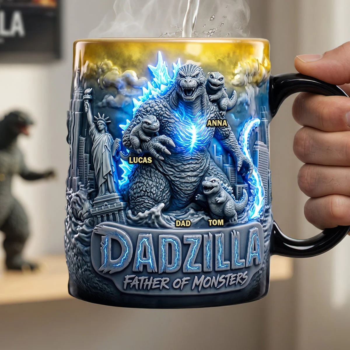 Funny Dad Godzilla Father Of Monsters Statue of Liberty - Personalized Color Changing Mug - Gifts For Dad - Image 3