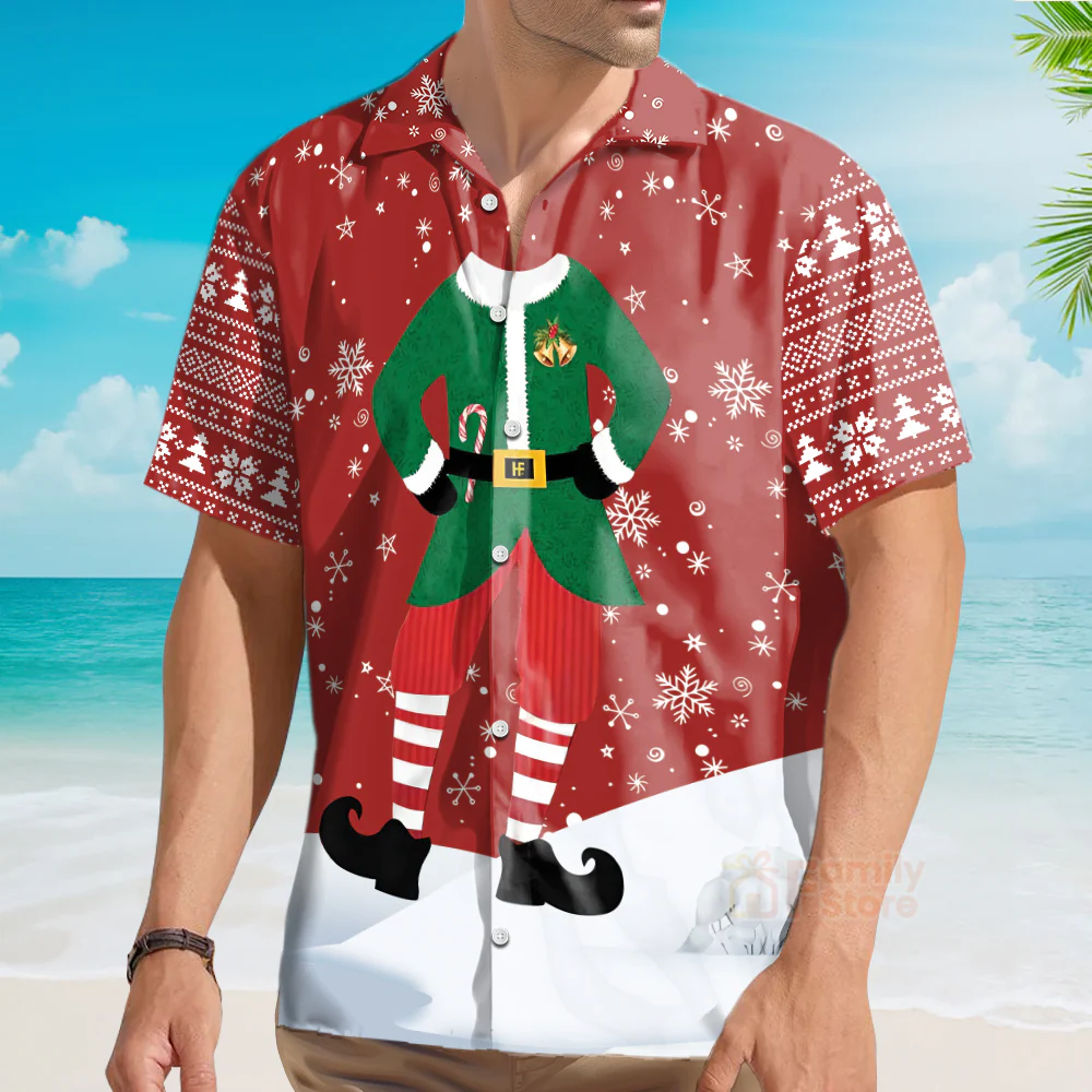 Funny Elf Unique Christmas Elf Costume Design Hawaiian Shirt - Image 3