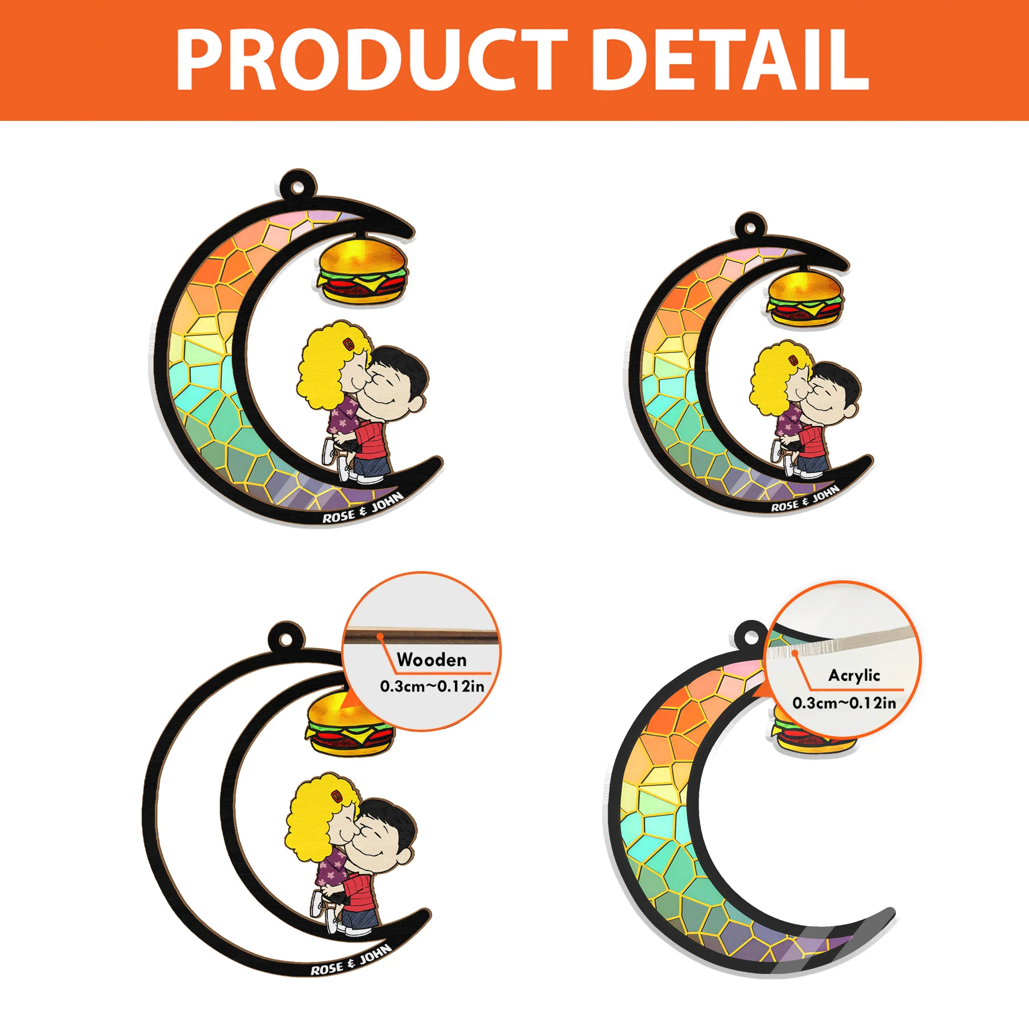 Funny Hamburger Peanut Couple - Personalized Window Hanging Suncatcher Ornament - Gift For Couple, Husband Wife | GR8 NH96 - Image 4