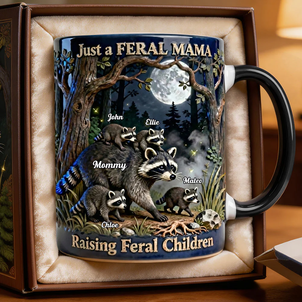 Funny Just a Feral Raccoon Mama - Personalized Coffee Mug - Gifts For Mom VD01 - Image 2