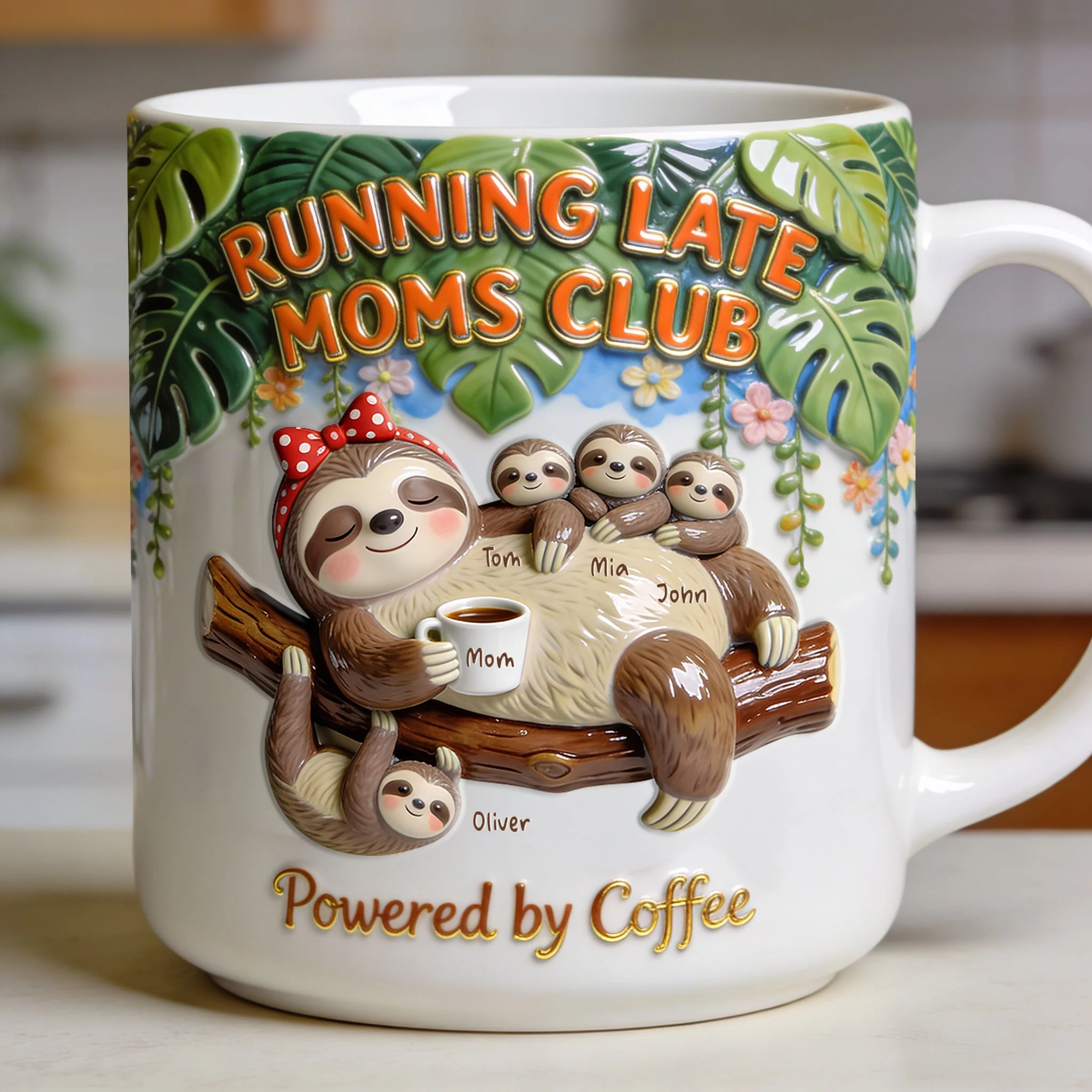 Funny Running Late Sloth Moms Club - Personalized Coffee Mug - Gifts For Mom VD01