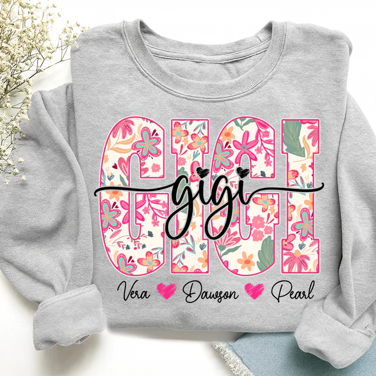 Gigi Cute Floral Graphic Tee - Personalized Sweatshirt - Gift For Mom, Grandma | HN02 - Image 2